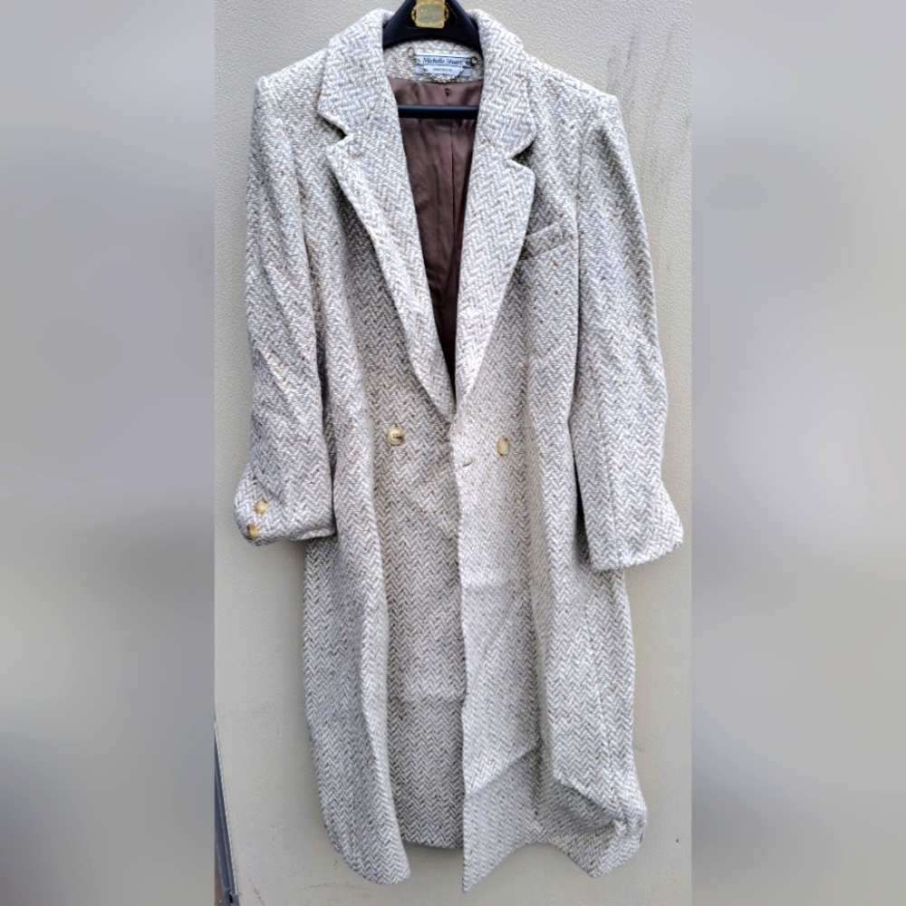 80's Vintage Women's Michelle Stuart Medium Wool Tweed Trench Coat
